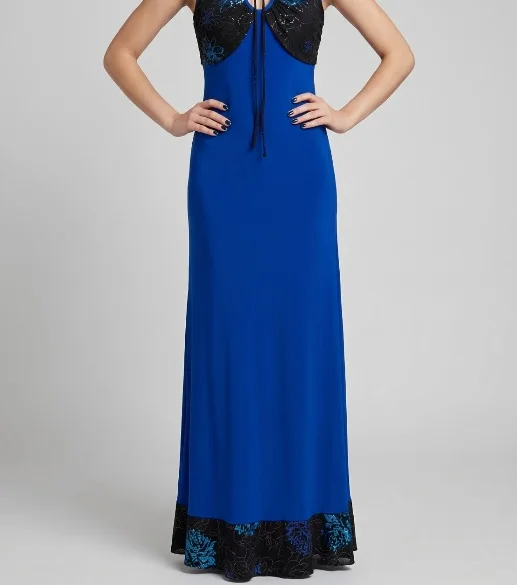 Royal blue and black full-length dress